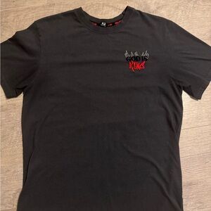 Men's Black Graphic Tee with Red Accents